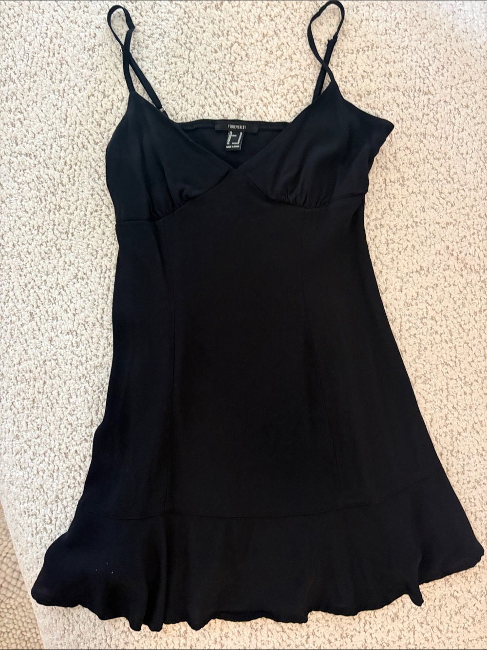 Forever 21 Black V-Neck Slip Dress with Ruffled Hem